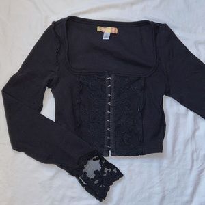 Urban Outfitters UO Hook and Eye Lace Long Sleeve Top